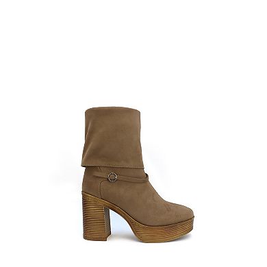 Yoki Yale-25 Women's Chunky Folded Upper Heel Boots