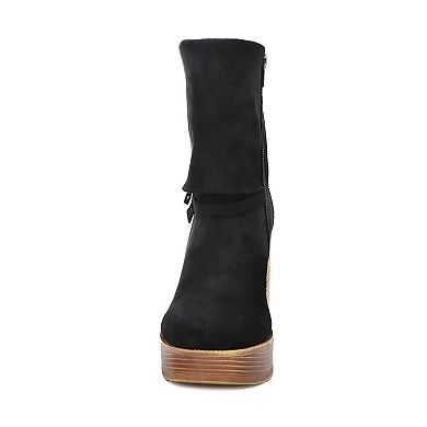 Yoki Yale-25 Women's Chunky Folded Upper Heel Boots