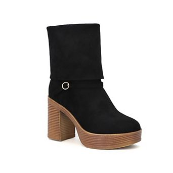 Yoki Yale-25 Women's Chunky Folded Upper Heel Boots