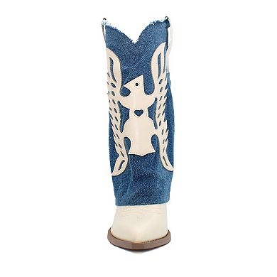 Yoki Avery-05 Women's Frayed Western Foldover Tall Boot