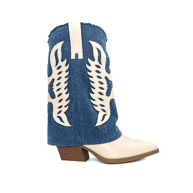 Yoki Avery-05 Women's Frayed Western Foldover Tall Boot