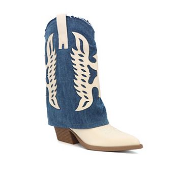 Yoki Avery-05 Women's Frayed Western Foldover Tall Boot