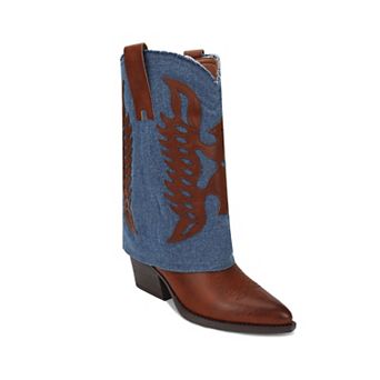 Yoki Avery-05 Women's Frayed Western Foldover Tall Boot