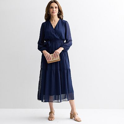long sleeve surplice dress Plus Size Surplice Neck Long Sleeve Slit Dress