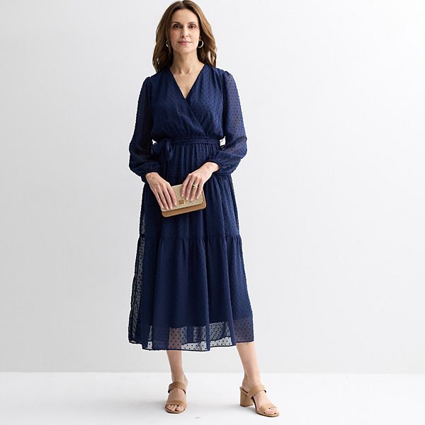 Women's Robbie Bee Long Sleeve Surplice Maxi Dress, Size: 10, Navy