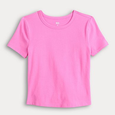 Juniors' SO® Cropped Crewneck Graphic Tee