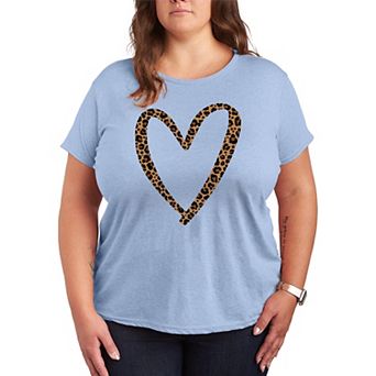 Plus Size Leopard Print Heart Outline Graphic Tee