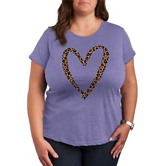 Plus Size Leopard Print Heart Outline Graphic Tee
