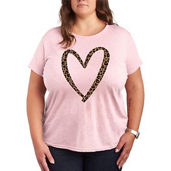 Plus Size Leopard Print Heart Outline Graphic Tee