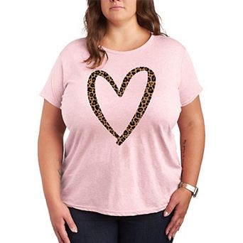 Plus Size Leopard Print Heart Outline Graphic Tee