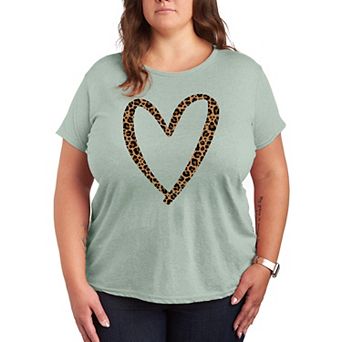 Plus Size Leopard Print Heart Outline Graphic Tee