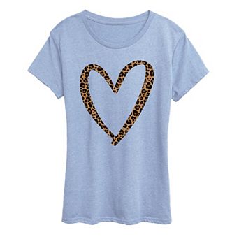 Women's Leopard Print Heart Outline Graphic Tee
