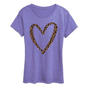 Women's Leopard Print Heart Outline Graphic Tee