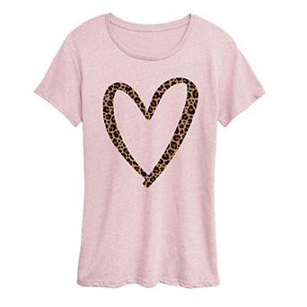 Women's Leopard Print Heart Outline Graphic Tee