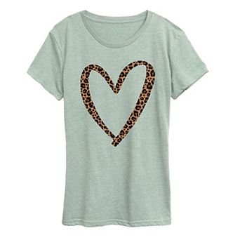 Women's Leopard Print Heart Outline Graphic Tee