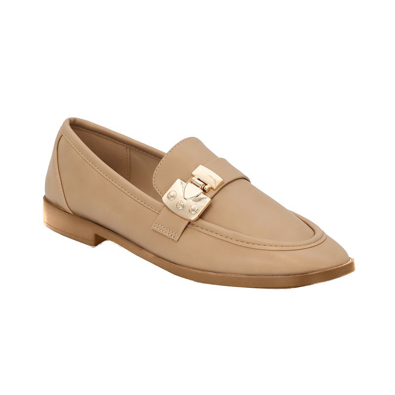 Yoki Junia-06 Women's Faux Patent Leather Loafers Gold Buckle, Size: 8.5, Beige