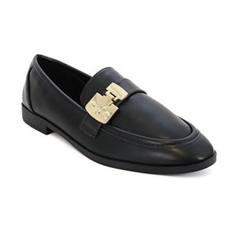Yoki Junia-06 Women's Faux Patent Leather Loafers Gold Buckle