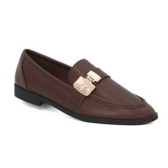 Yoki Junia-06 Women's Faux Patent Leather Loafers Gold Buckle