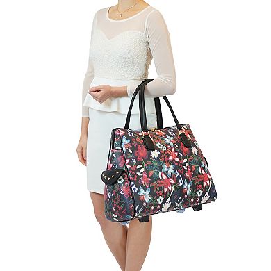 Mellow World Stitched Floral Print Wheeled Tote Bag