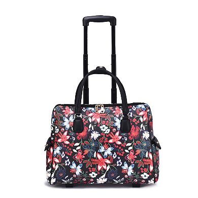 Mellow World Stitched Floral Print Wheeled Tote Bag