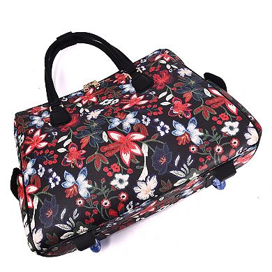 Mellow World Stitched Floral Print Wheeled Tote Bag