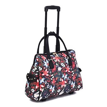 Mellow World Stitched Floral Print Wheeled Tote Bag