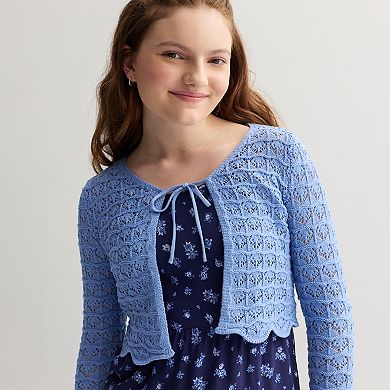 Girls Knit Works 2-Piece Long Sleeve Tie Front Cardigan & Short Tiered Dress Set