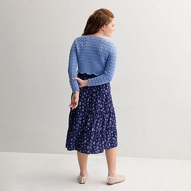 Girls Knit Works 2-Piece Long Sleeve Tie Front Cardigan & Short Tiered Dress Set