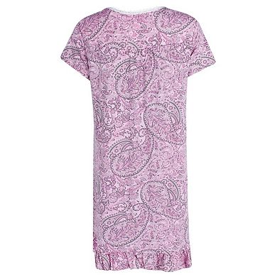 CTM Women's Plus Size Paisley Short Sleeve Duster Sleep Gown