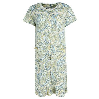 CTM Women's Plus Size Paisley Short Sleeve Duster Sleep Gown