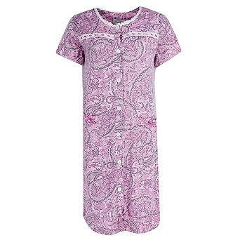 CTM Women's Plus Size Paisley Short Sleeve Duster Sleep Gown