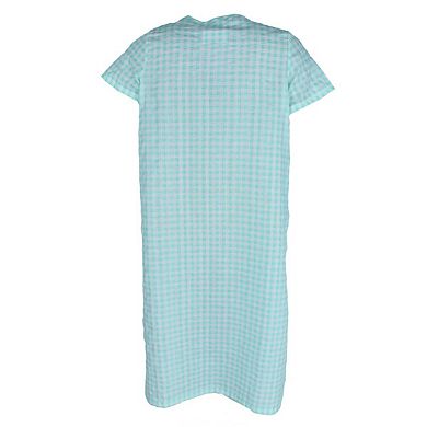 Elegant Emily Women's Gingham Button Down Duster with Floral Detailing