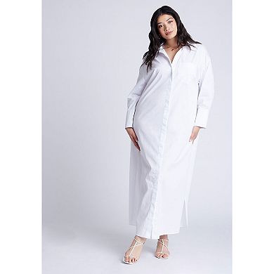 ELOQUII Women's Plus Size Collared Maxi Shirt Dress