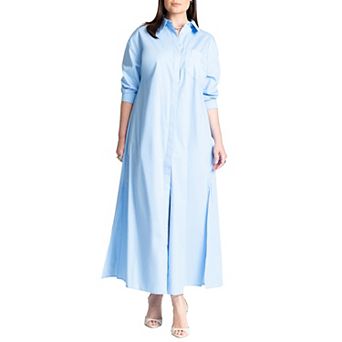 ELOQUII Women's Plus Size Collared Maxi Shirt Dress