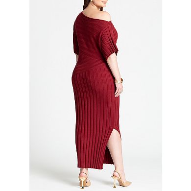 ELOQUII Women's Plus Size Mixed Directional Rib Midi Dress