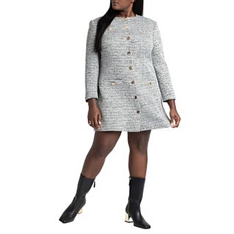 ELOQUII Women's Plus Size Tweed Long Sleeve Mini Dress