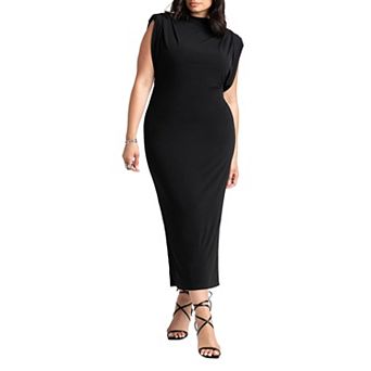 ELOQUII Women's Plus Size Funnel Neck Midi Dress