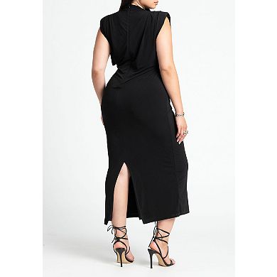 ELOQUII Women's Plus Size Funnel Neck Midi Dress