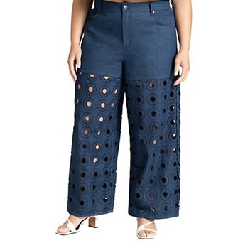 ELOQUII Women's Plus Size Circular Cutout Denim Pant