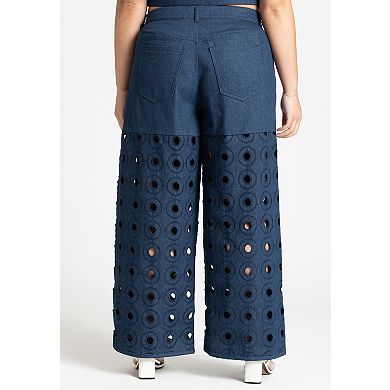 ELOQUII Women's Plus Size Circular Cutout Denim Pant