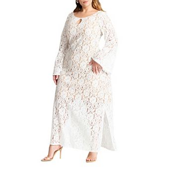 ELOQUII Women's Plus Size Lace Keyhole Maxi Dress