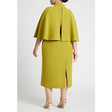 ELOQUII Women's Plus Size Cape Sleeve Belted Midi Dress