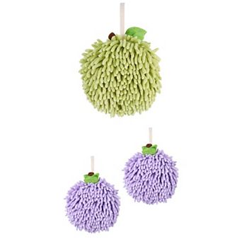 3 pc Soft Absorbent Fluffy Chenille Ball Hand Towels, Decorative Towel with Wall Hook 6"x6"