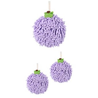 3 pc Soft Absorbent Fluffy Chenille Ball Hand Towels, Decorative Towel with Wall Hook 6"x6"