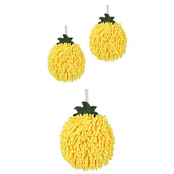 3 pc Soft Absorbent Fluffy Chenille Ball Hand Towels, Fuzzy Decorative Towel with Wall Hook, 6"x6"