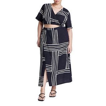 ELOQUII Women's Plus Size Wrapover Printed Skirt