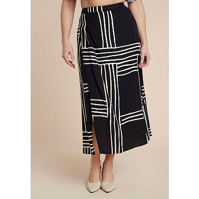 ELOQUII Women's Plus Size Wrapover Printed Skirt