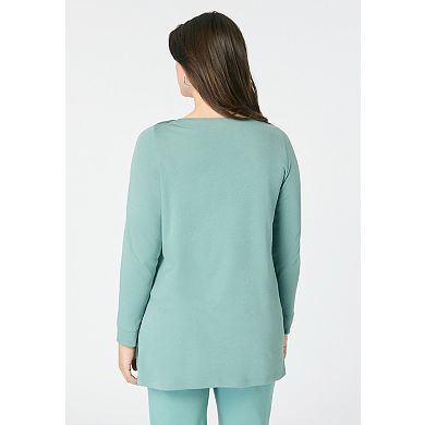 Roaman's Women's Plus Size Snap Button Boatneck Soft Knit Tunic