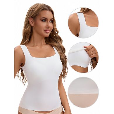 Women's U Back Tanks with Built-In Bra Silky No Show Basic Tops
