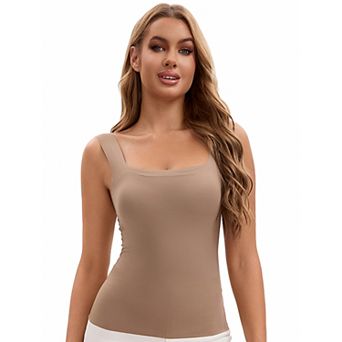 Women's U Back Tanks with Built-In Bra Silky No Show Basic Tops
